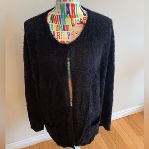 Cozy Black Fuzzy Open Cardigan by Olsen XL